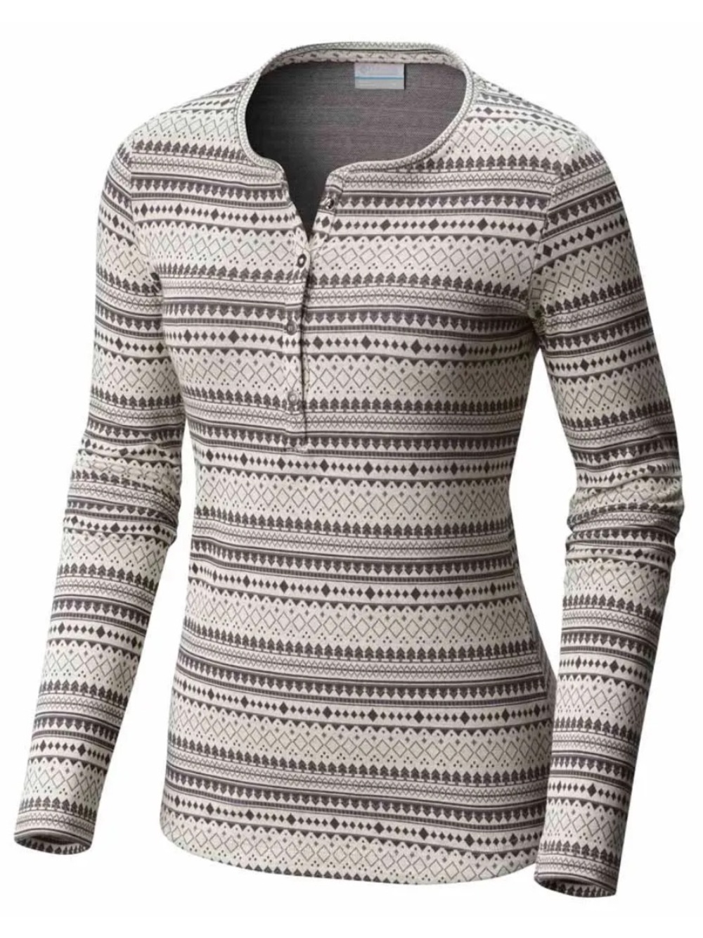 Columbia Grey Ivory White Knit Henley Long Sleeve Shirt Womens Large Gorpcore - Picture 1 of 9